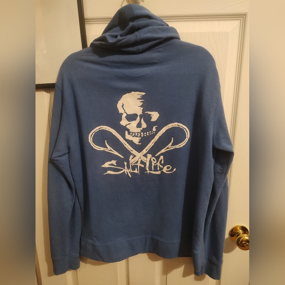 Salt Life Blue Hoodie with Skull Emblem - Picture 3 of 5